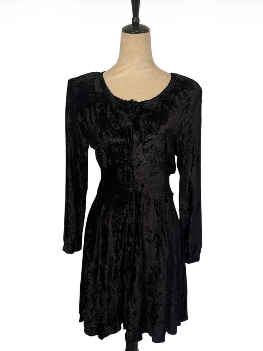 Vintage 90s Starina Black Crushed Velvet  Rayon Dress M Whimsigoth
